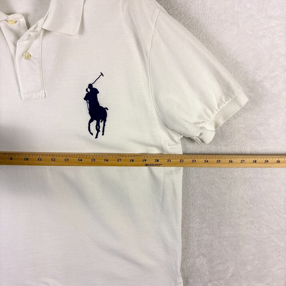 VTG Polo Ralph Lauren Polo Shirt Men L White Embroidered 3 Big Navy Pony Preppy - Picture 5 of 6